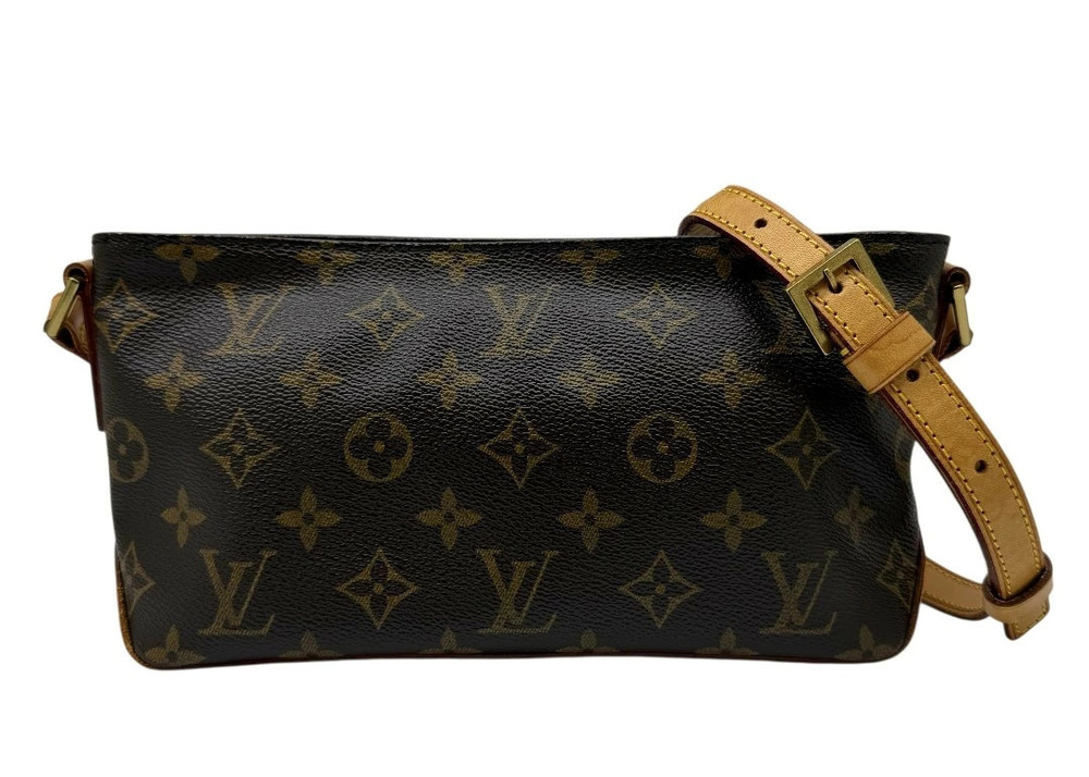 Louis Vuitton Monogram Trotteur Crossbody Bag Canvas Leather Black Brown